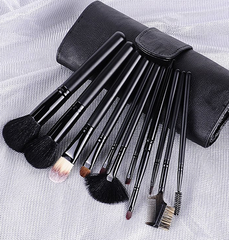 11pc Piece Luxury Black Goat Hair Brushes With Chrome Aluminium