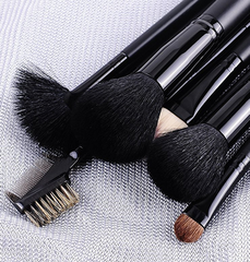 11pc Piece Luxury Black Goat Hair Brushes With Chrome Aluminium