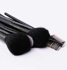 11pc Piece Luxury Black Goat Hair Brushes With Chrome Aluminium